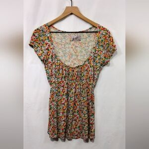 Vintage Zara Trafaluc Multicolor Floral Top Women's L  Red Yellow Retro Y2K 90s